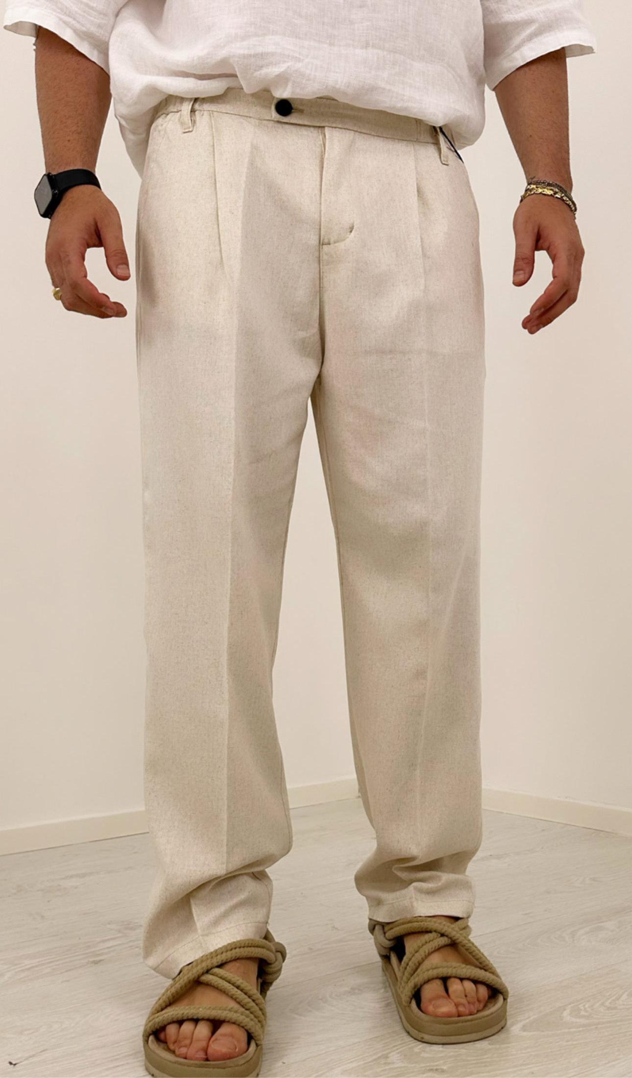 PANTALONE FONDO AMPIO IN LINO